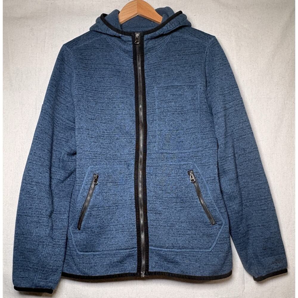 Prana Jacket Mens Tri Threads Thermal‎ Navy Blue Hooded Full Zip Fleece Sz M